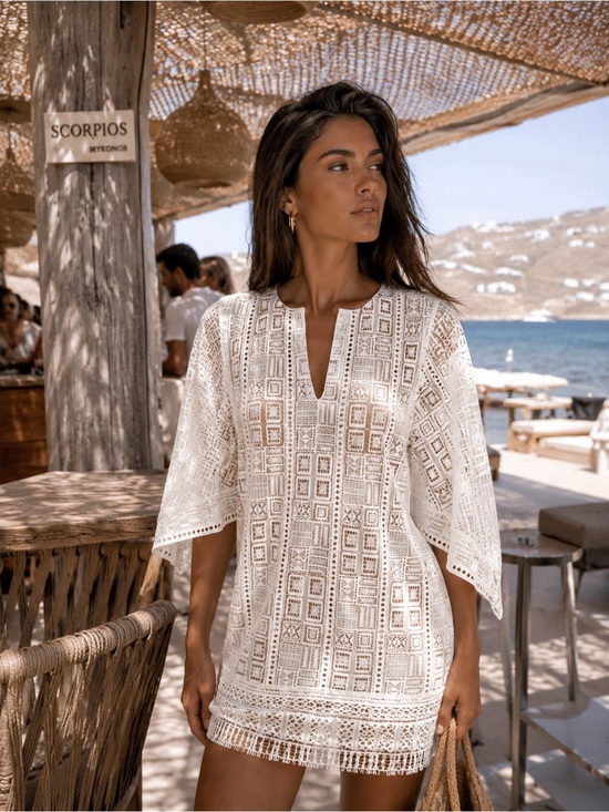 BCBGMaxAzria Dresses & Skirts - BCBGMAXAZRIA Tati white lace cover up dress 
Size M •